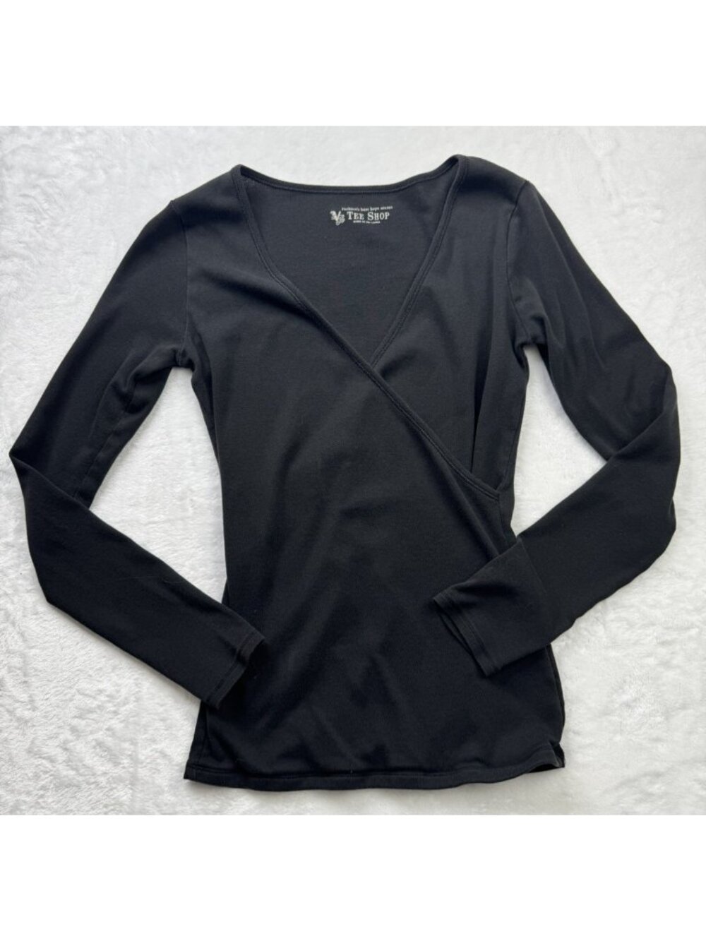 Victorias Secret Size S Womens Top Cross Front Tee V Neck Long Sleeve Black